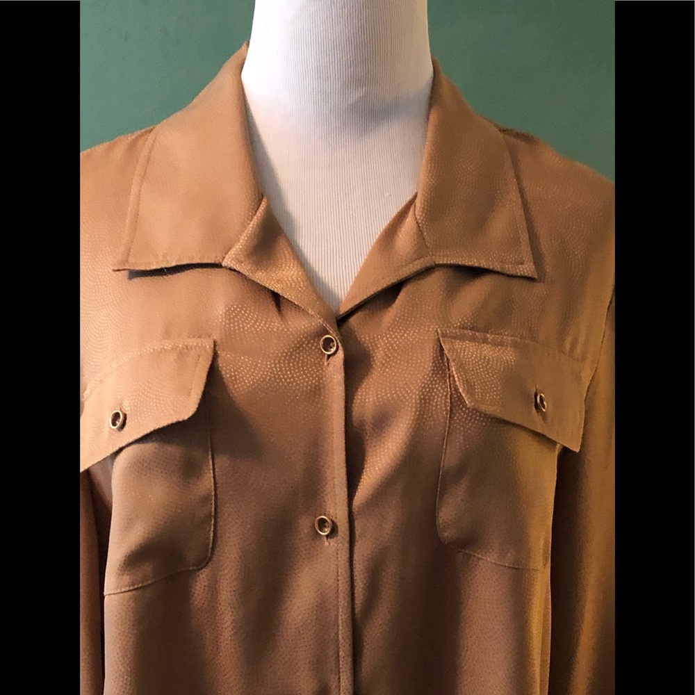 Gold Double Front Pockets Classic Blouse